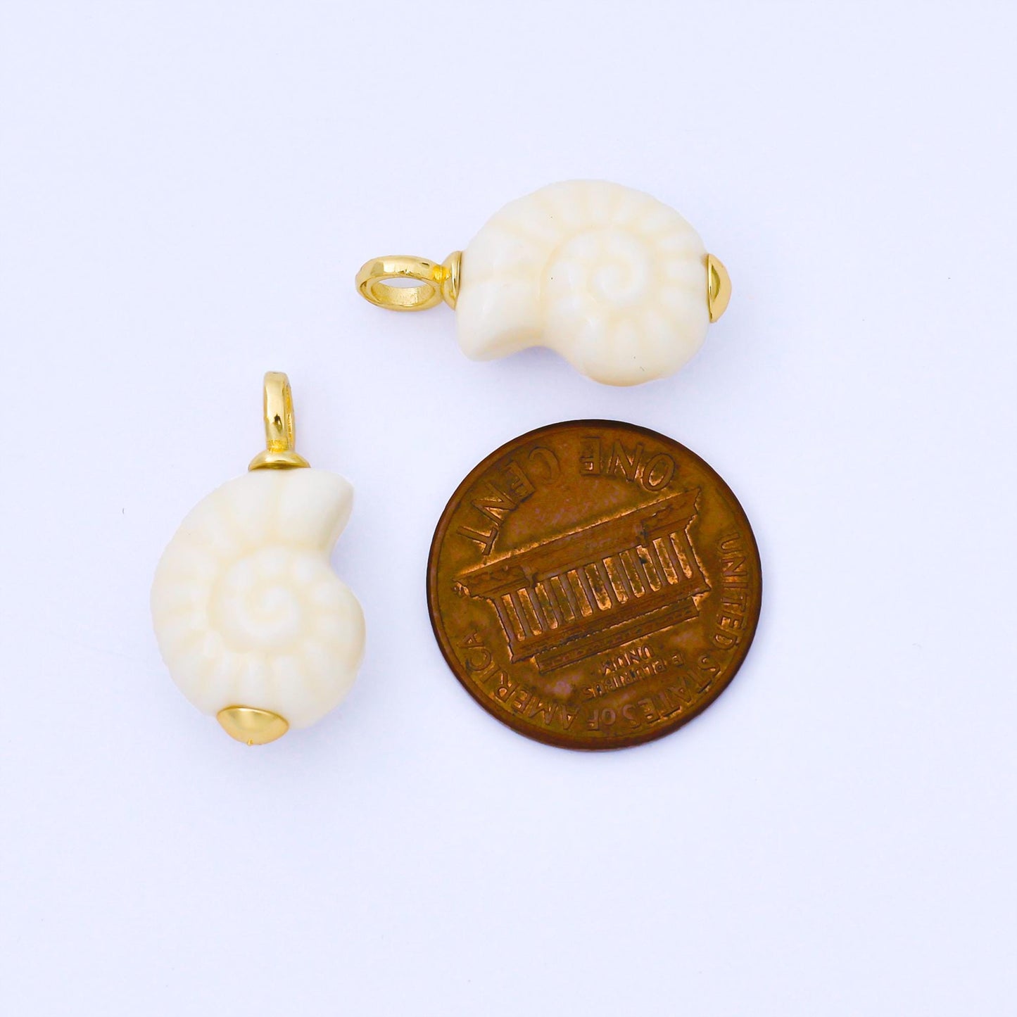 24K Gold Filled White Nautilus Clam Sea Shell Ceramic Drop Charm for Necklace or Earring Making Ocean Beach Jewelry Making Supply | AG082