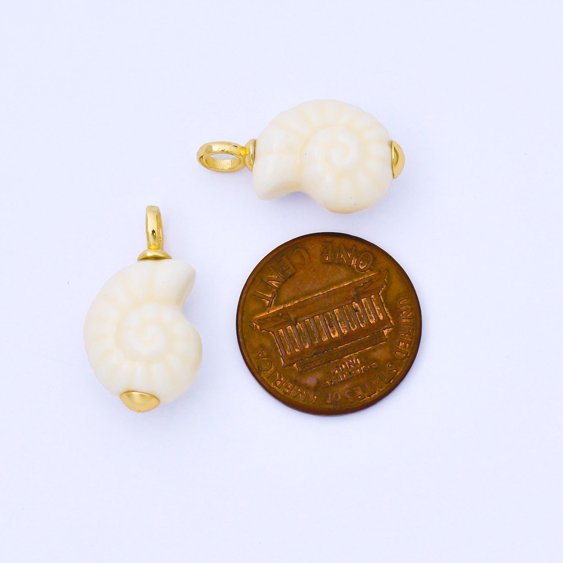 24K Gold Filled White Nautilus Clam Sea Shell Ceramic Drop Charm for Necklace or Earring Making Ocean Beach Jewelry Making Supply | AG082