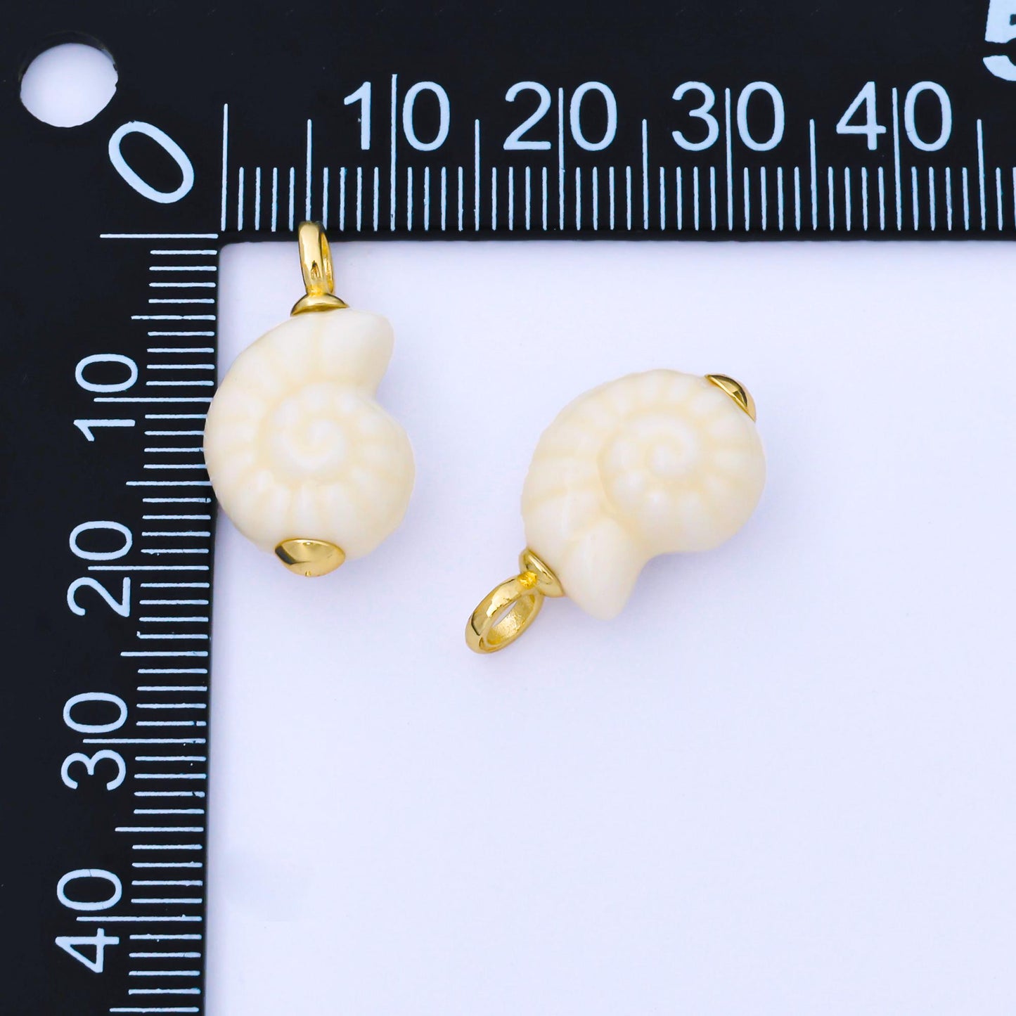 24K Gold Filled White Nautilus Clam Sea Shell Ceramic Drop Charm for Necklace or Earring Making Ocean Beach Jewelry Making Supply | AG082