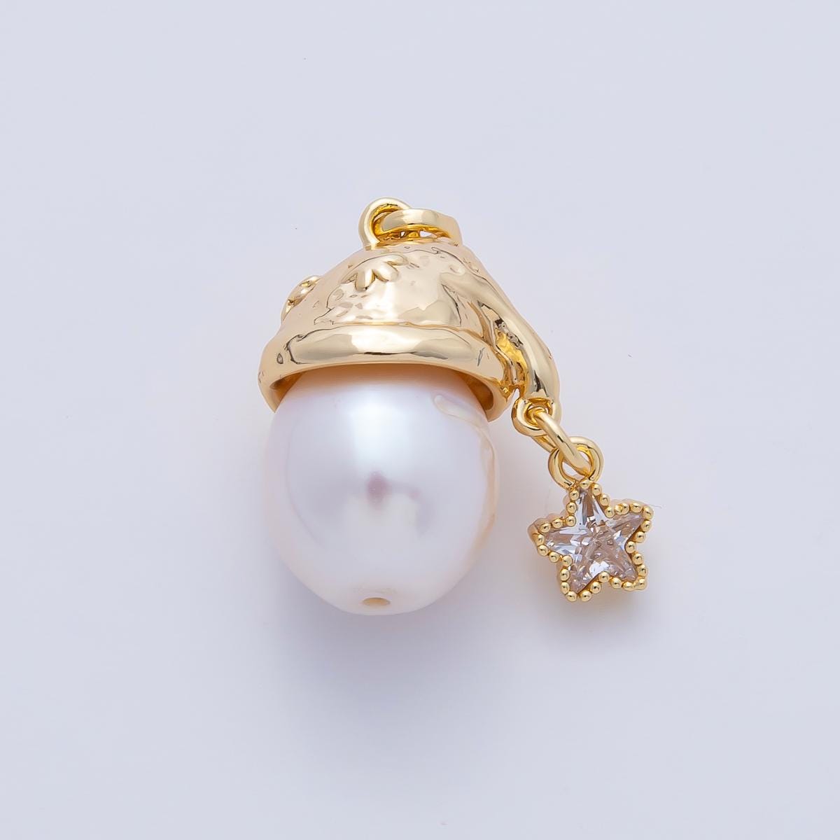 Dainty Pearl Santa Clause Charm micro paved cz dainty 18k gold filled Pearl for Christmas holiday season greetings pendant | AF1185