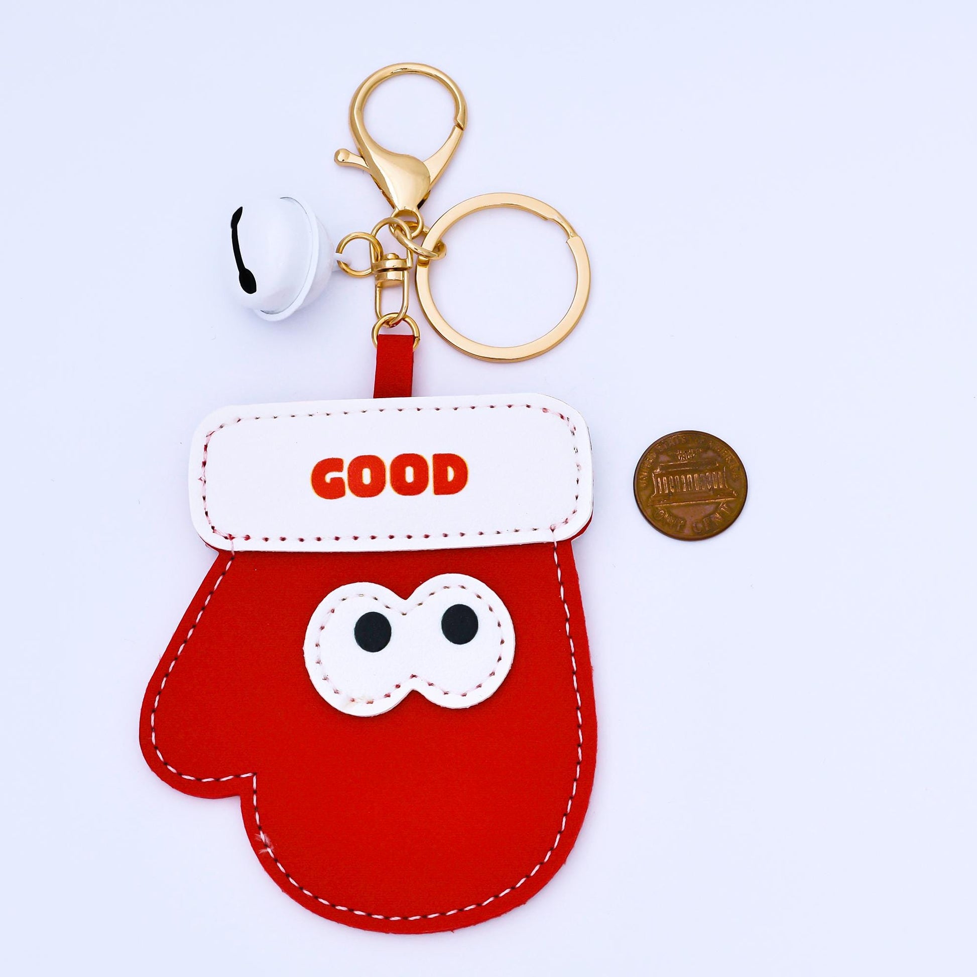 Limited Edition Christmas Tree Santa Clause Mitten Faux Leather Clip On Bag Charm Keychain with Bell for Holiday Season Gift Idea | WB-00203