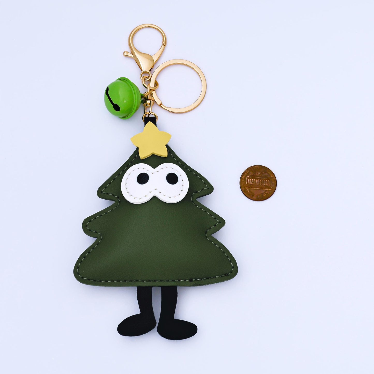 Limited Edition Christmas Tree Santa Clause Mitten Faux Leather Clip On Bag Charm Keychain with Bell for Holiday Season Gift Idea | WB-00203