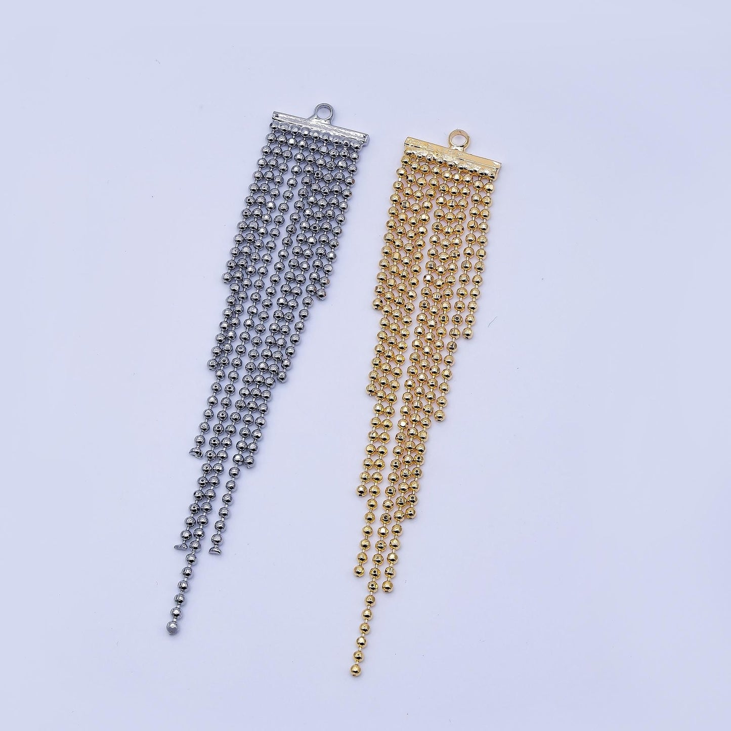 Dainty Elegant Gold & Silver 62mm Tassel Beaded Chain Drop Charm DIY Jewelry Making Supply for Earring or Necklace | AF1585