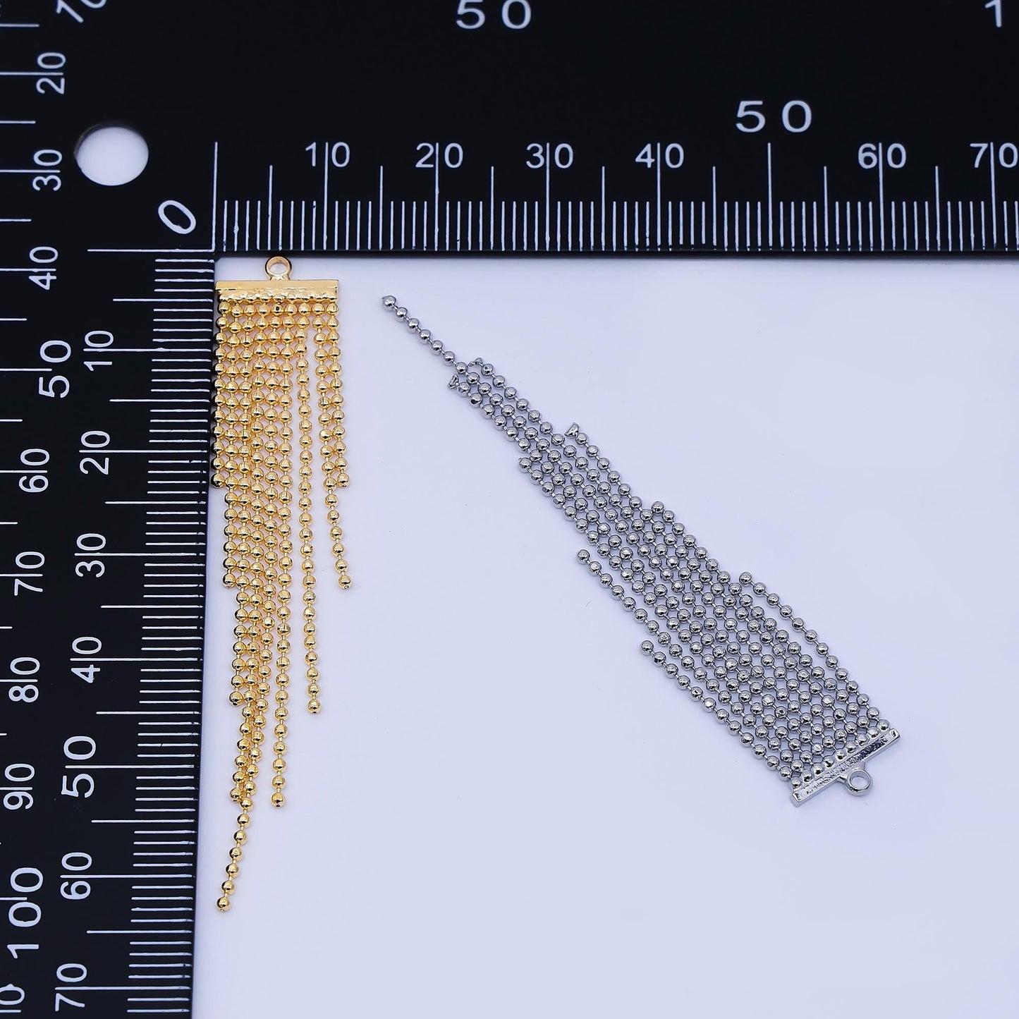 Dainty Elegant Gold & Silver 62mm Tassel Beaded Chain Drop Charm DIY Jewelry Making Supply for Earring or Necklace | AF1585