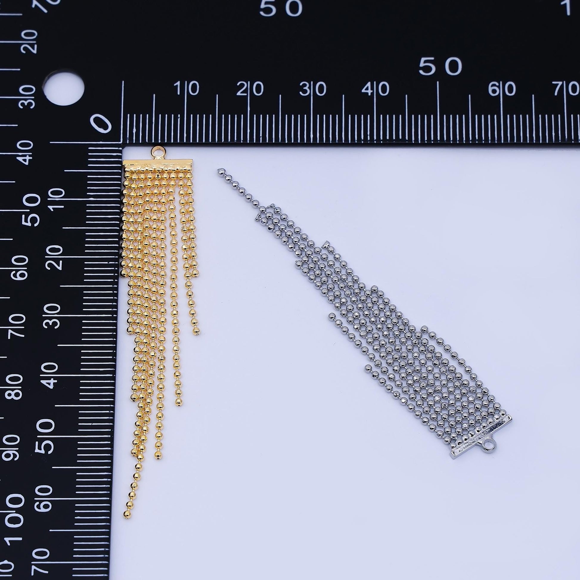 Dainty Elegant Gold & Silver 62mm Tassel Beaded Chain Drop Charm DIY Jewelry Making Supply for Earring or Necklace | AF1585