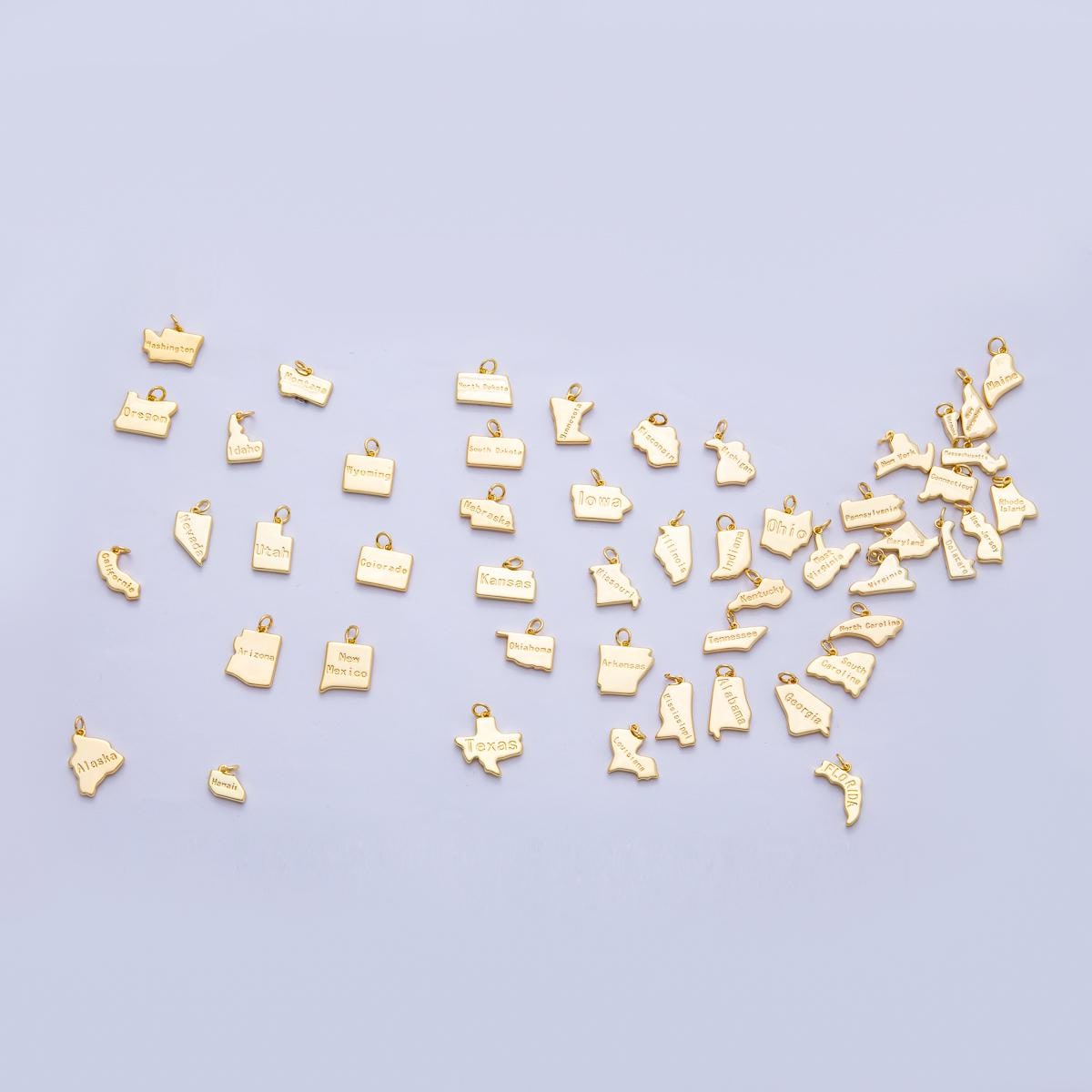 18K Gold Filled United States of America Individual State Map Charm in Gold for Necklaces Minimalist Jewelry Making Supplies | AK064