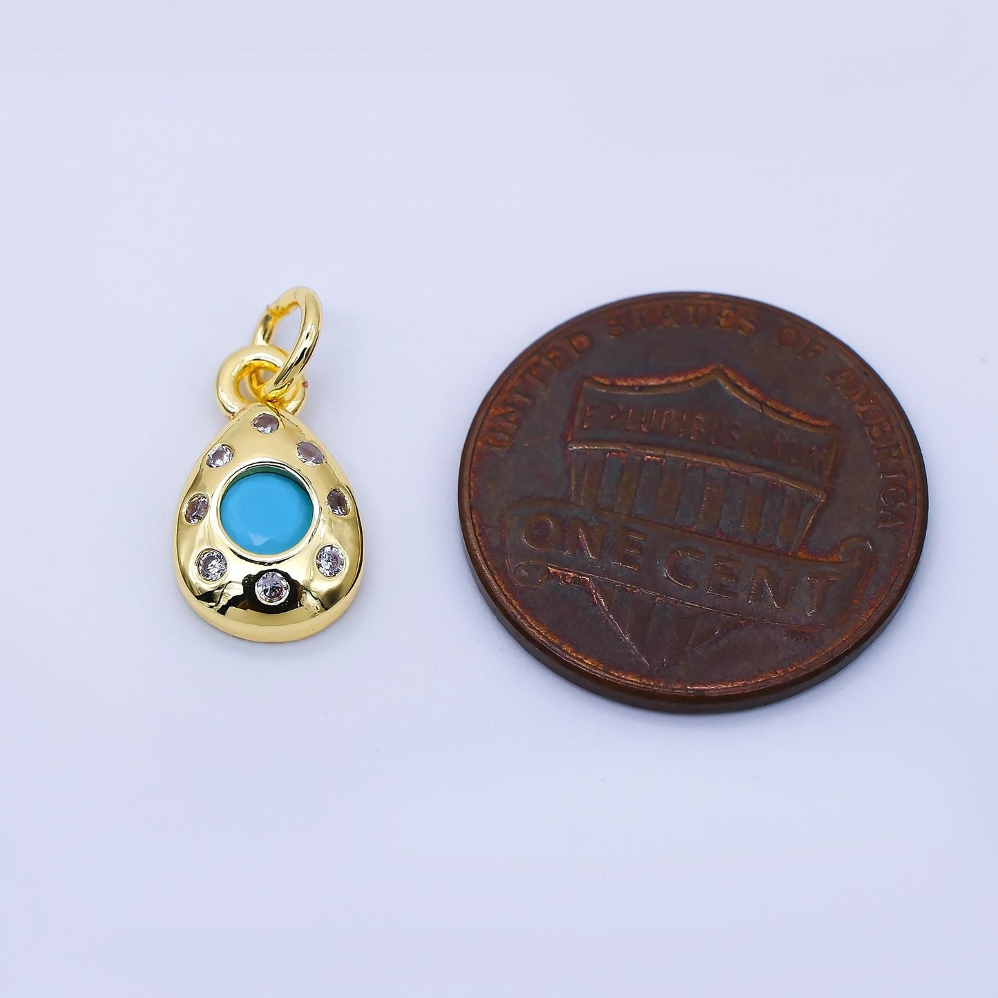 24K Gold Filled 12.9mm Micro Paved CZ Teardrop Charm Turquoise Eye Jewelry Protection Necklace & Boho Accessories DIY Supply | AF1586