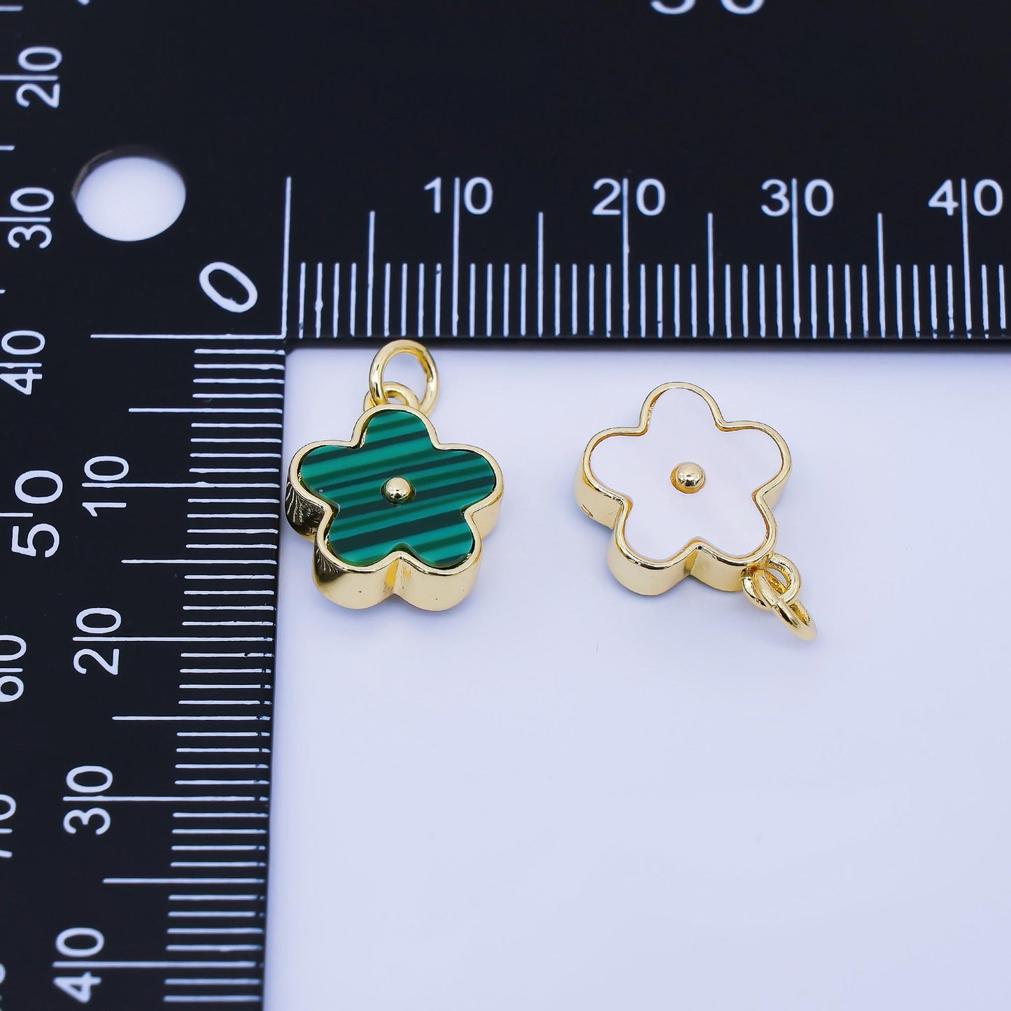 24K Gold Filled 12mm Double Sided Daisy Charm Malachite Flower Green Enamel Pendant Elegant Jewelry Making Supply Necklace Bracelet | AF1620
