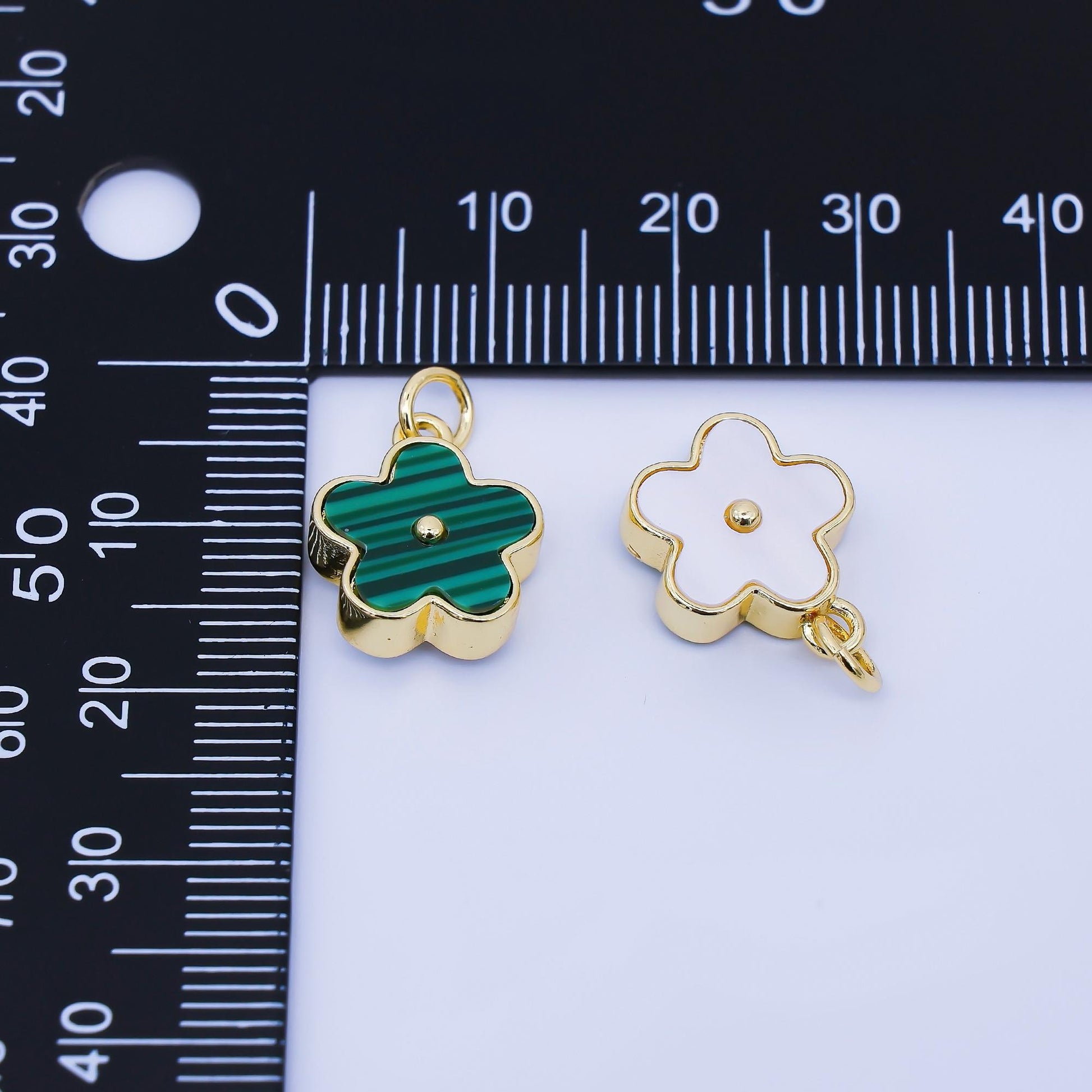 24K Gold Filled 12mm Double Sided Daisy Charm Malachite Flower Green Enamel Pendant Elegant Jewelry Making Supply Necklace Bracelet | AF1620