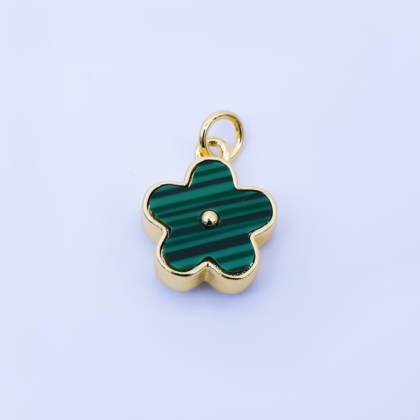 24K Gold Filled 12mm Double Sided Daisy Charm Malachite Flower Green Enamel Pendant Elegant Jewelry Making Supply Necklace Bracelet | AF1620