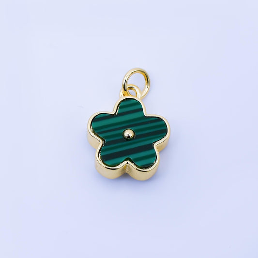 24K Gold Filled 12mm Double Sided Daisy Charm Malachite Flower Green Enamel Pendant Elegant Jewelry Making Supply Necklace Bracelet | AF1620