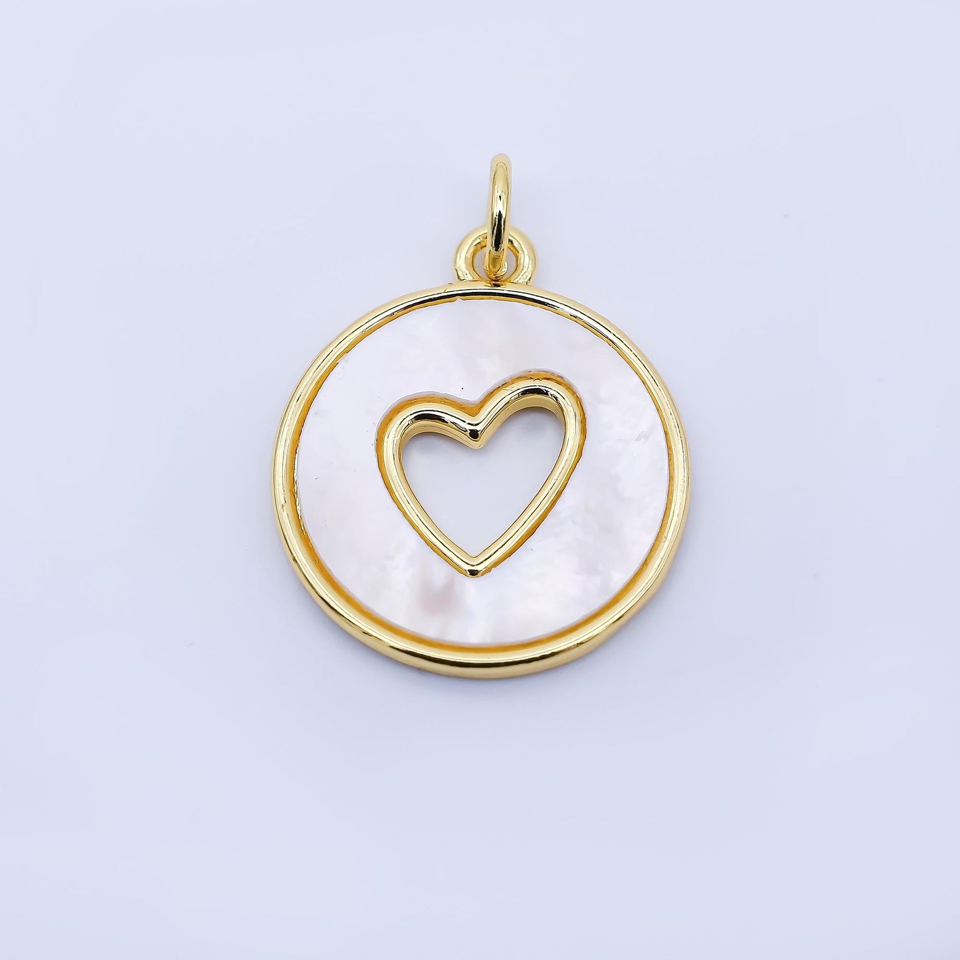24K Gold Filled 19.5mm White Shell Pearl Open Heart Love Charm DIY Jewelry Making Supply for Dainty Necklace or Earring | AF1621