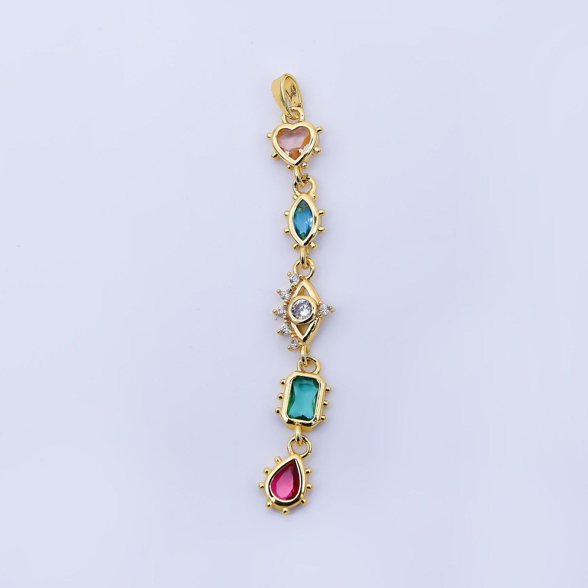 24K Gold Filled Multi Color Shape CZ Drop Charm Evil Eye Pendant Heart Marquise & Teardrop Design in Gold or Silver DIY Jewelry | AA1673
