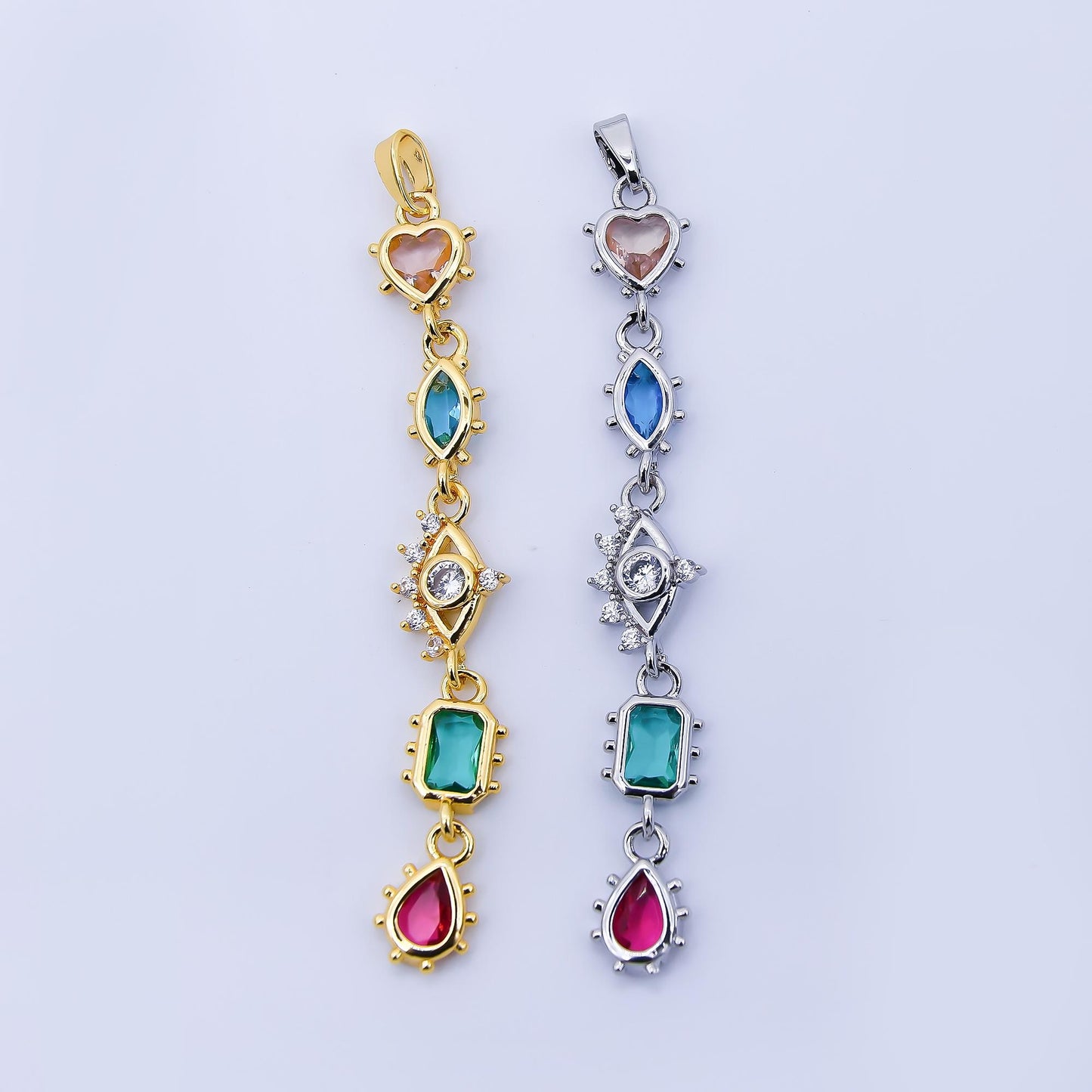 24K Gold Filled Multi Color Shape CZ Drop Charm Evil Eye Pendant Heart Marquise & Teardrop Design in Gold or Silver DIY Jewelry | AA1673