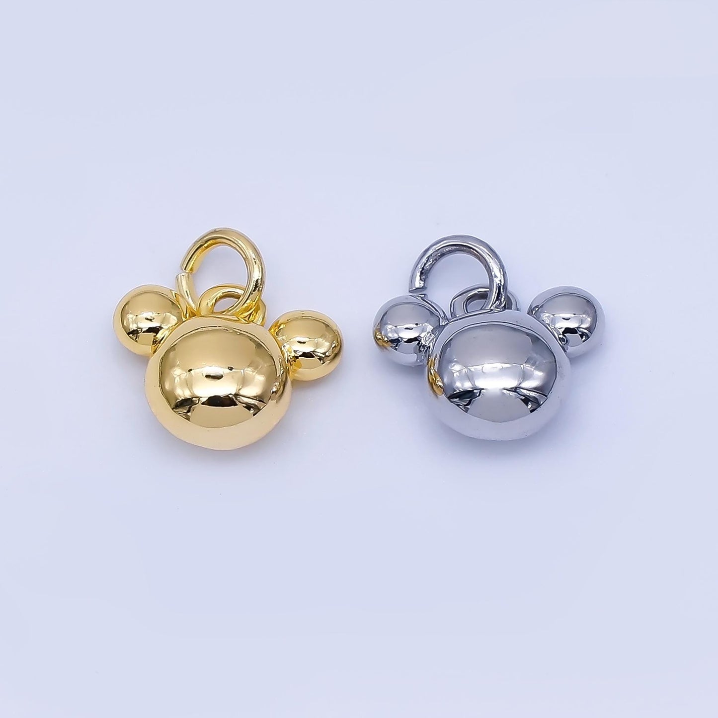 24K Gold Filled 7.8mm Chubby Mouse Ears Animal Charm in Gold & Silver Adorable Pendant for Necklace Bracelet or Earring Design | AF1583