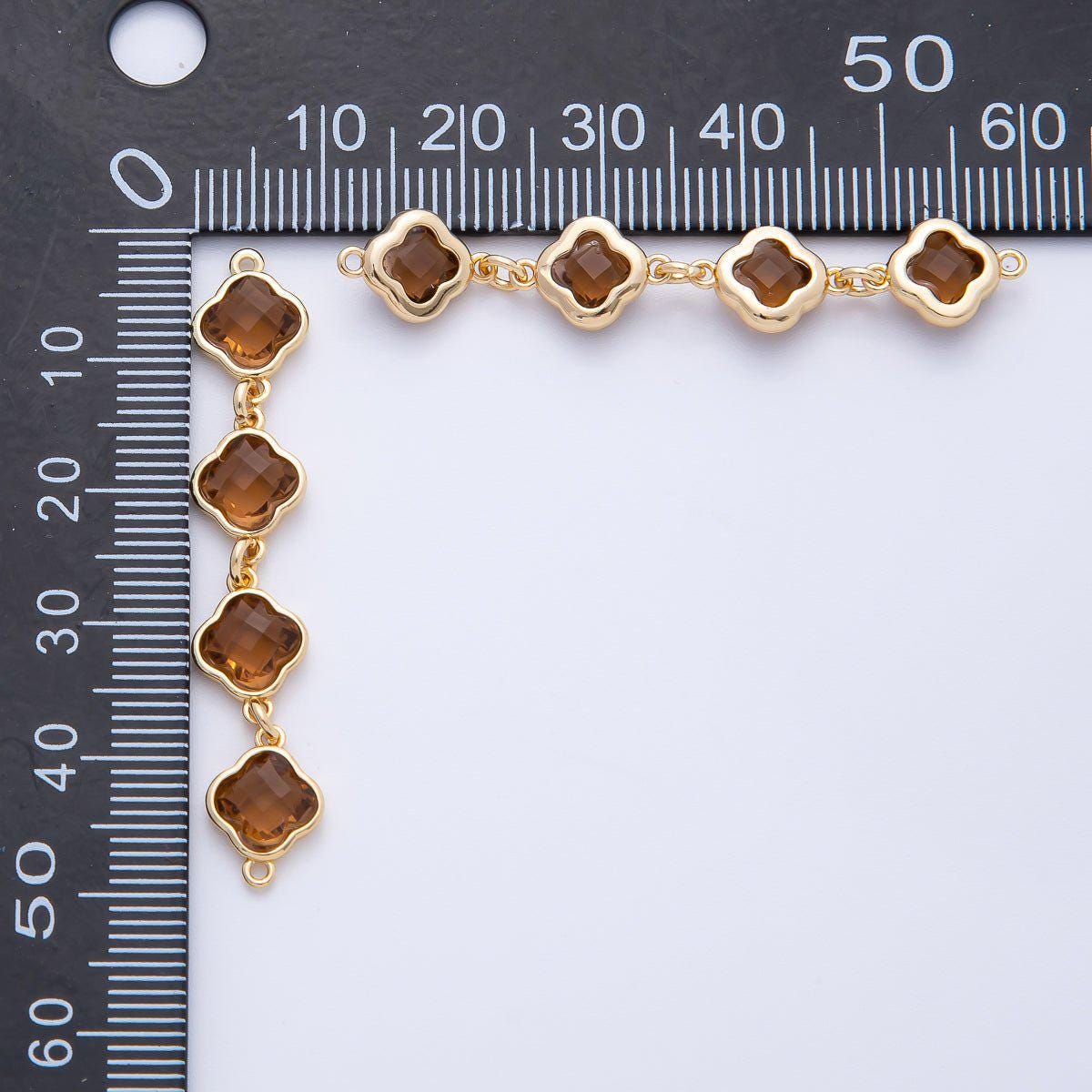 18K Gold Filled 49.4mm Blue Brown Champagne Purple Clover CZ Linked Charm Connector Modern Jewelry Design DIY Supply Finding | Y163