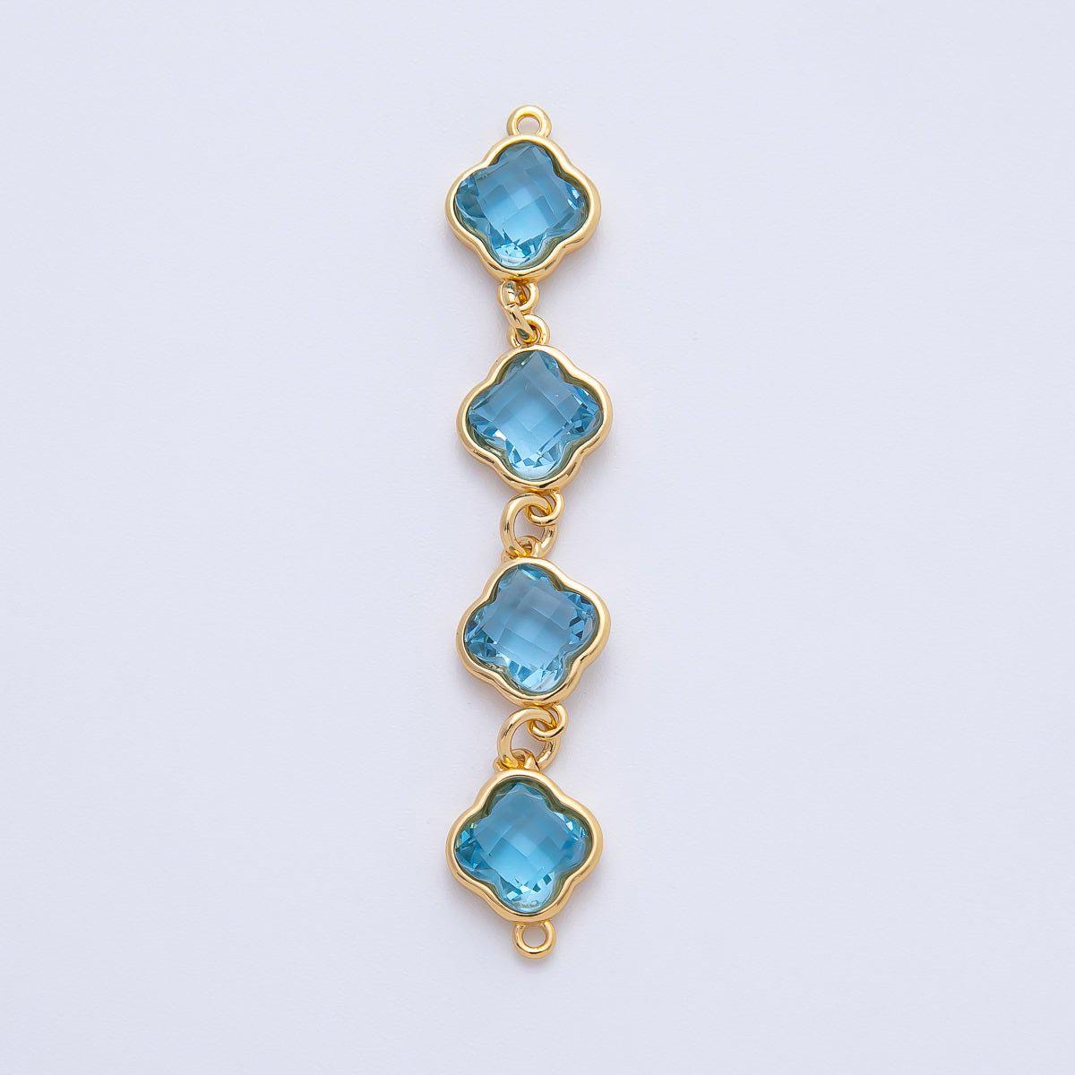 18K Gold Filled 49.4mm Blue Brown Champagne Purple Clover CZ Linked Charm Connector Modern Jewelry Design DIY Supply Finding | Y163