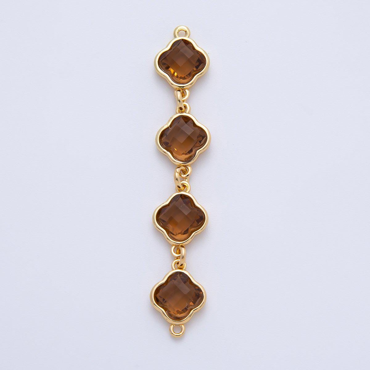 18K Gold Filled 49.4mm Blue Brown Champagne Purple Clover CZ Linked Charm Connector Modern Jewelry Design DIY Supply Finding | Y163