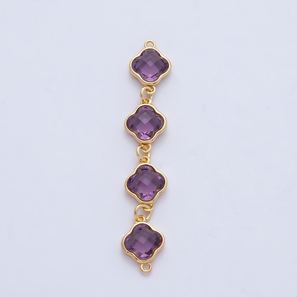 18K Gold Filled 49.4mm Blue Brown Champagne Purple Clover CZ Linked Charm Connector Modern Jewelry Design DIY Supply Finding | Y163