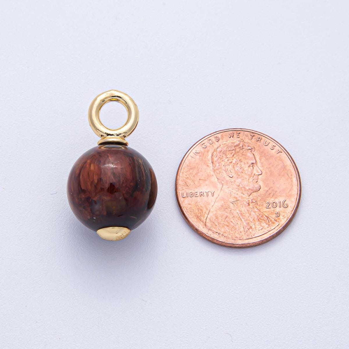 18K Gold Filled 23mm Tiger Eye Round Gemstone Drop Charm Earth Toned Accent DIY Custom Jewelry Supply for Necklace Bracelet Earring | AF1477