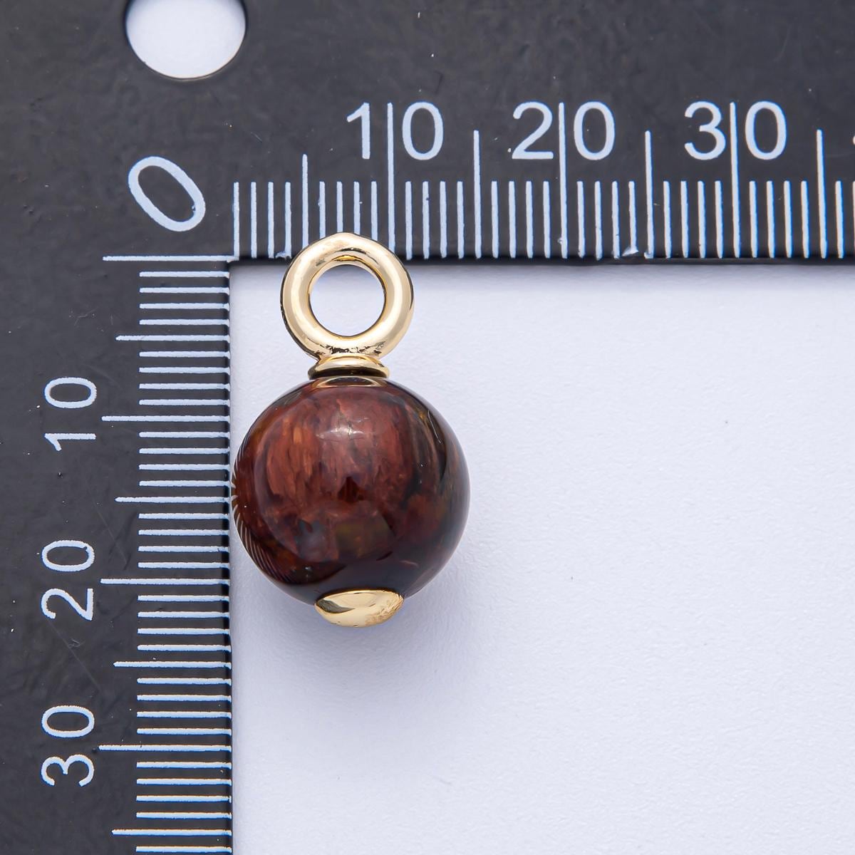 18K Gold Filled 23mm Tiger Eye Round Gemstone Drop Charm Earth Toned Accent DIY Custom Jewelry Supply for Necklace Bracelet Earring | AF1477