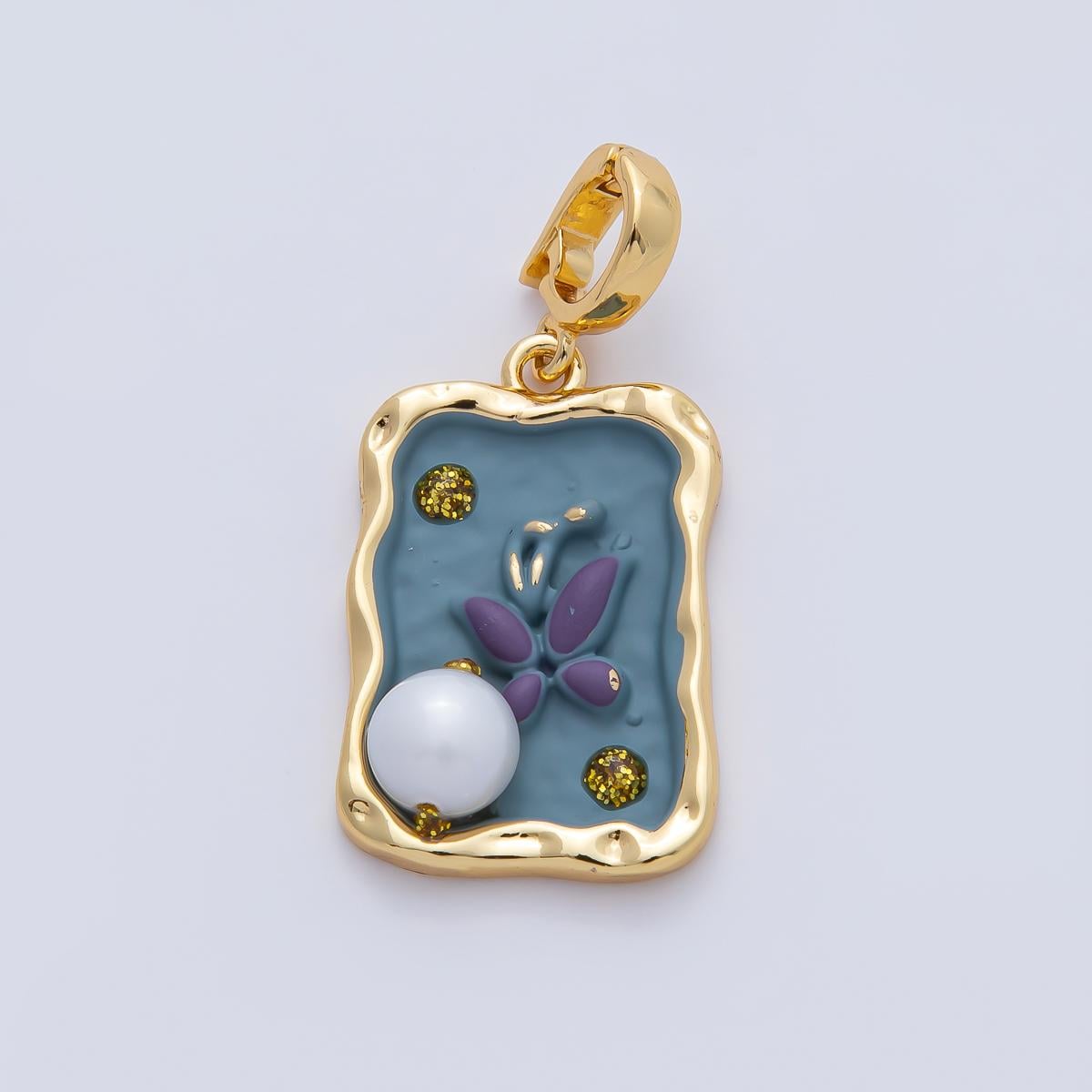 18K Gold Filled 24.6mm Blue and Purple Enamel Butterfly Mariposa Animals with White Shell Pearl Pendant Charm DIY Jewelry Making | AF1193