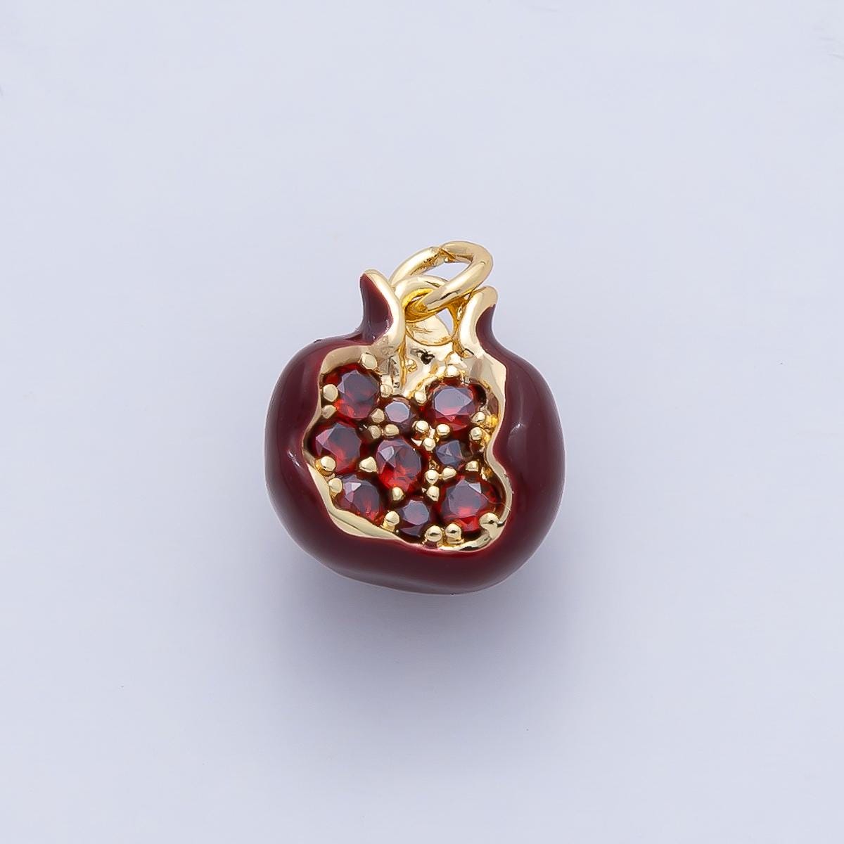 Dainty Enamel Dark red pomegranate gold charm 24k Gold Filled Red micro pave charms diy Fruit bracelet jewelry making AF1478