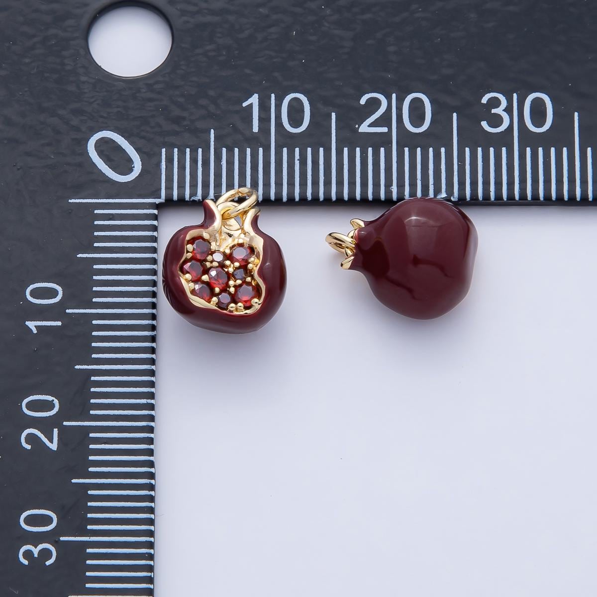Dainty Enamel Dark red pomegranate gold charm 24k Gold Filled Red micro pave charms diy Fruit bracelet jewelry making AF1478