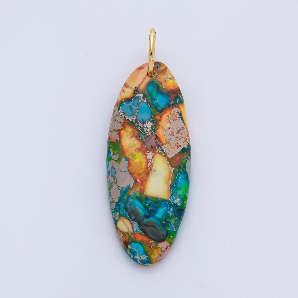 18K Gold Filled 45.1mm Dyed Turquoise Jasper Mixed Gemstone Charm Natural Healing Stone Pendant DIY Jewelry Necklace Earrings | AF1593