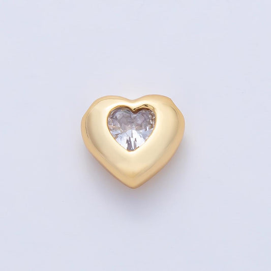 18K Gold Filled 9.8mm x 0.5mm Heart Clear CZ Bead Spacer| B-526