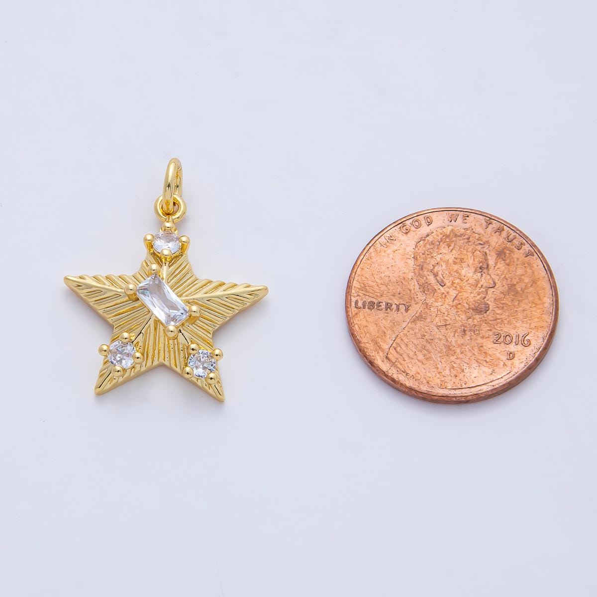18K Gold Filled 19.5mm Clear CZ Charm Pendant Baguette Sunburst Design Celestial Jewelry Making Supply Necklace Bracelet Finding | AK020
