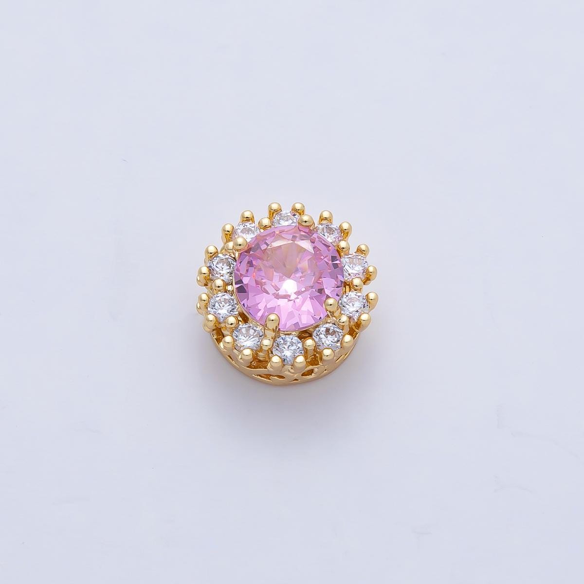 16K Gold Filled 7mm Colorful CZ Bead Charm Spacer | B-527 B-528