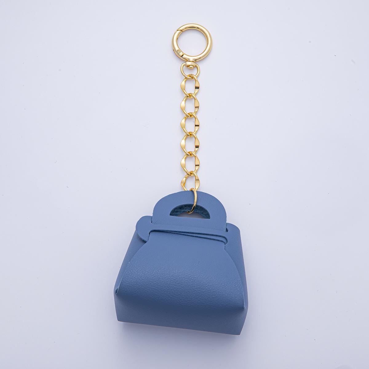 18k Gold Filled Faux Leather Black, Brown, Olive and Blue Mini Purse Bag Charm Keychain Key Ring Accessories | WB-00273