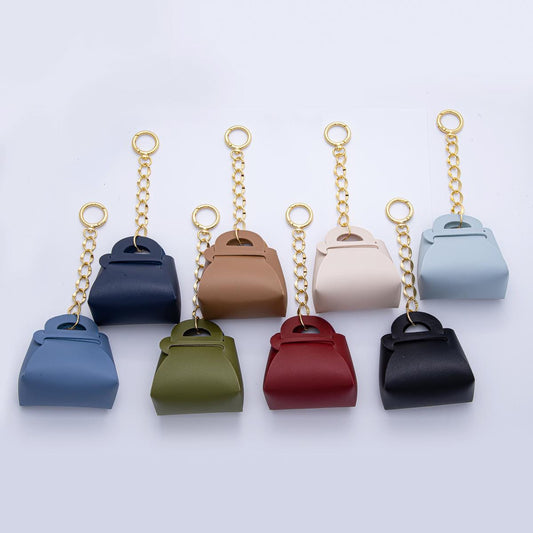 18k Gold Filled Faux Leather Black, Brown, Olive and Blue Mini Purse Bag Charm Keychain Key Ring Accessories | WB-00273