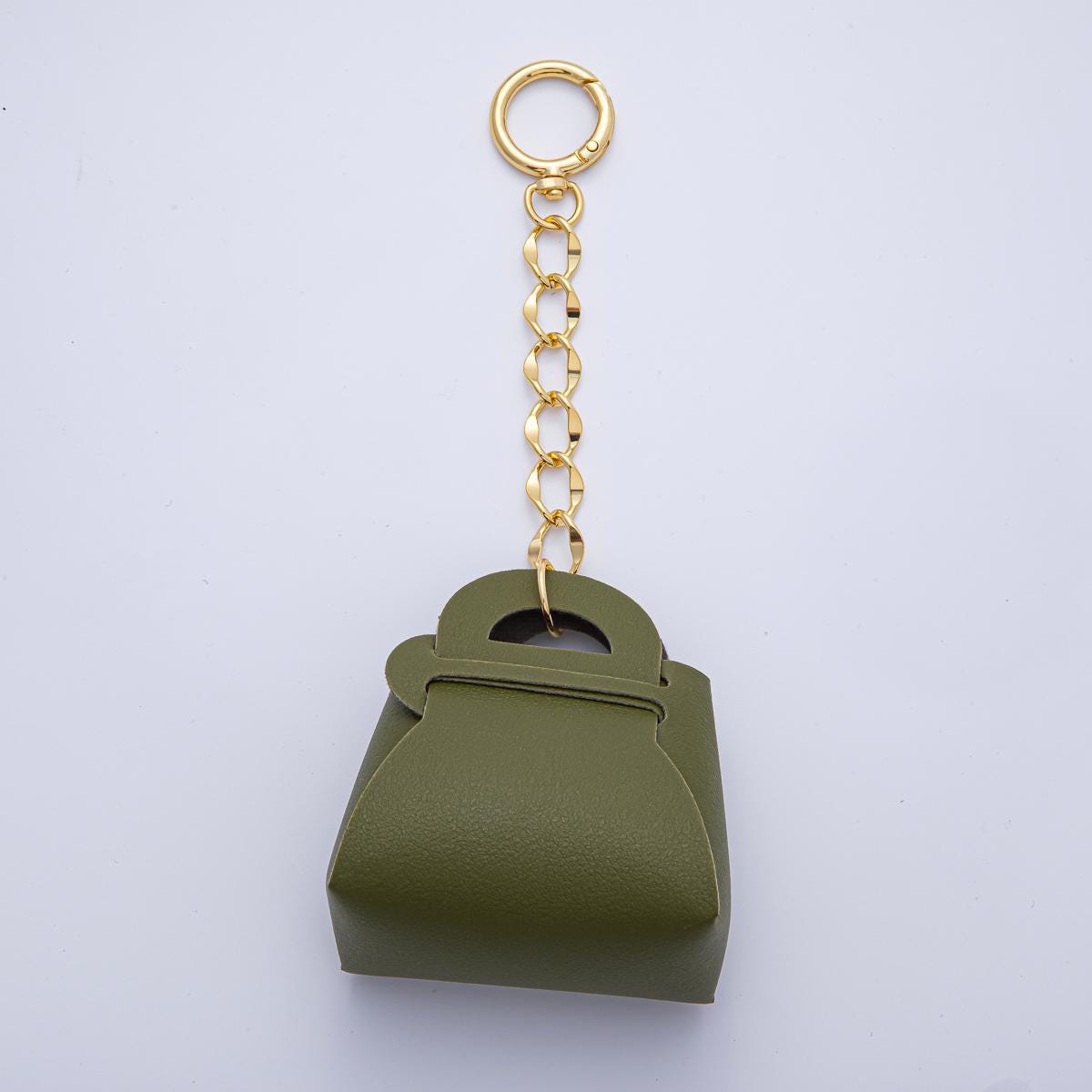 18k Gold Filled Faux Leather Black, Brown, Olive and Blue Mini Purse Bag Charm Keychain Key Ring Accessories | WB-00273