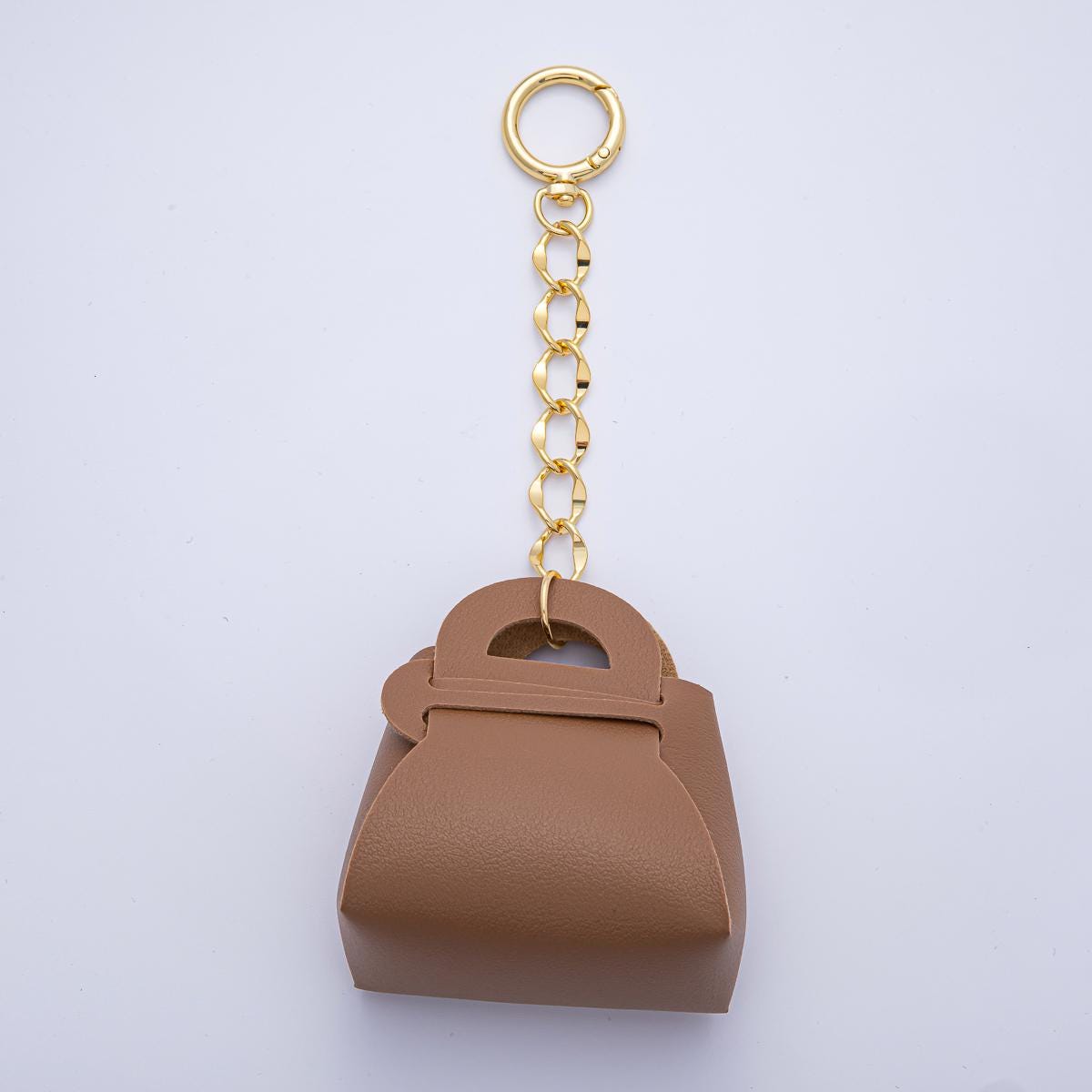 18k Gold Filled Faux Leather Black, Brown, Olive and Blue Mini Purse Bag Charm Keychain Key Ring Accessories | WB-00273