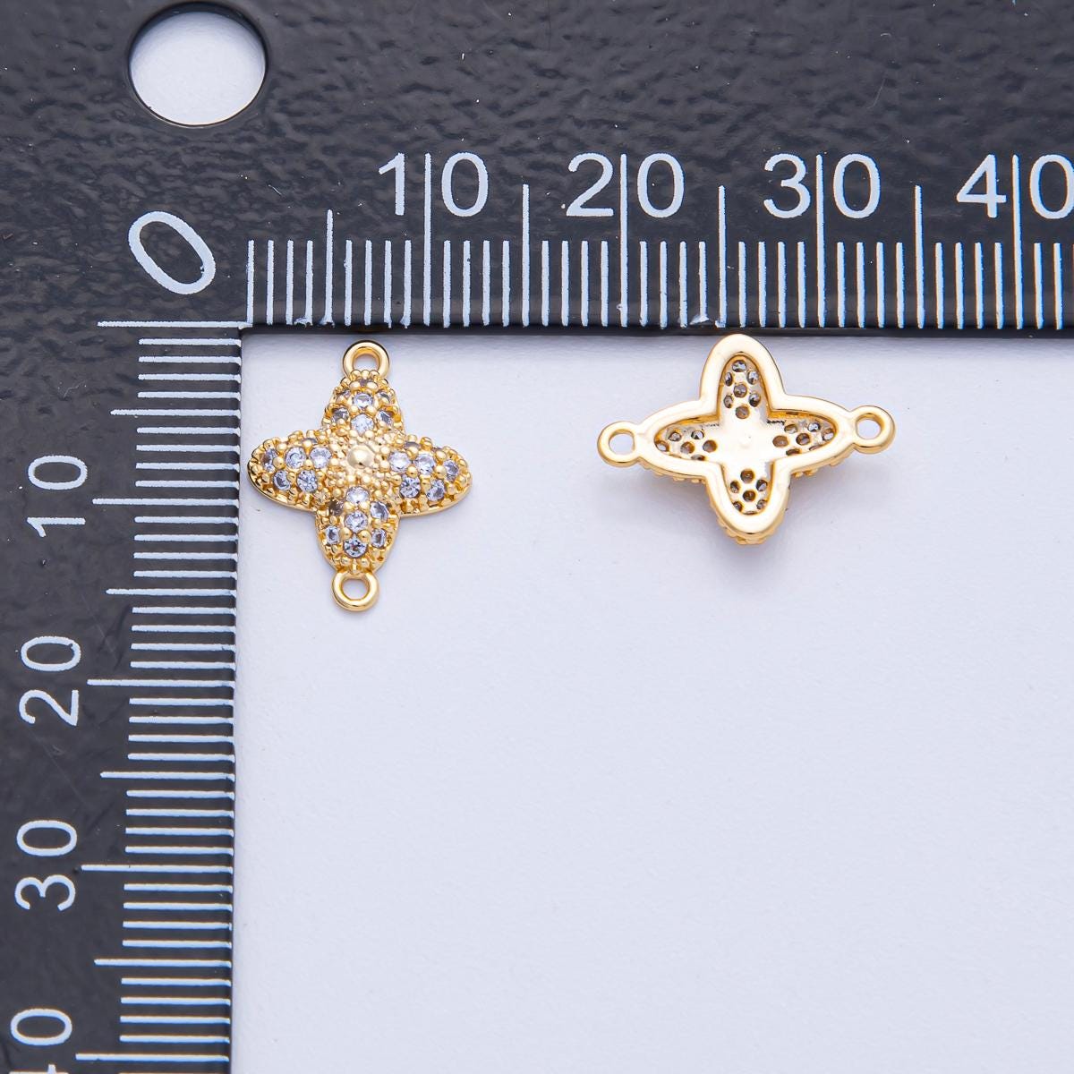 24K Gold Filled 14.8mm Clear Micro Paved CZ Clover 4Leaf Lucky Charm Connector DIY Jewelry Making Supply for Necklace Bracelet | Y169