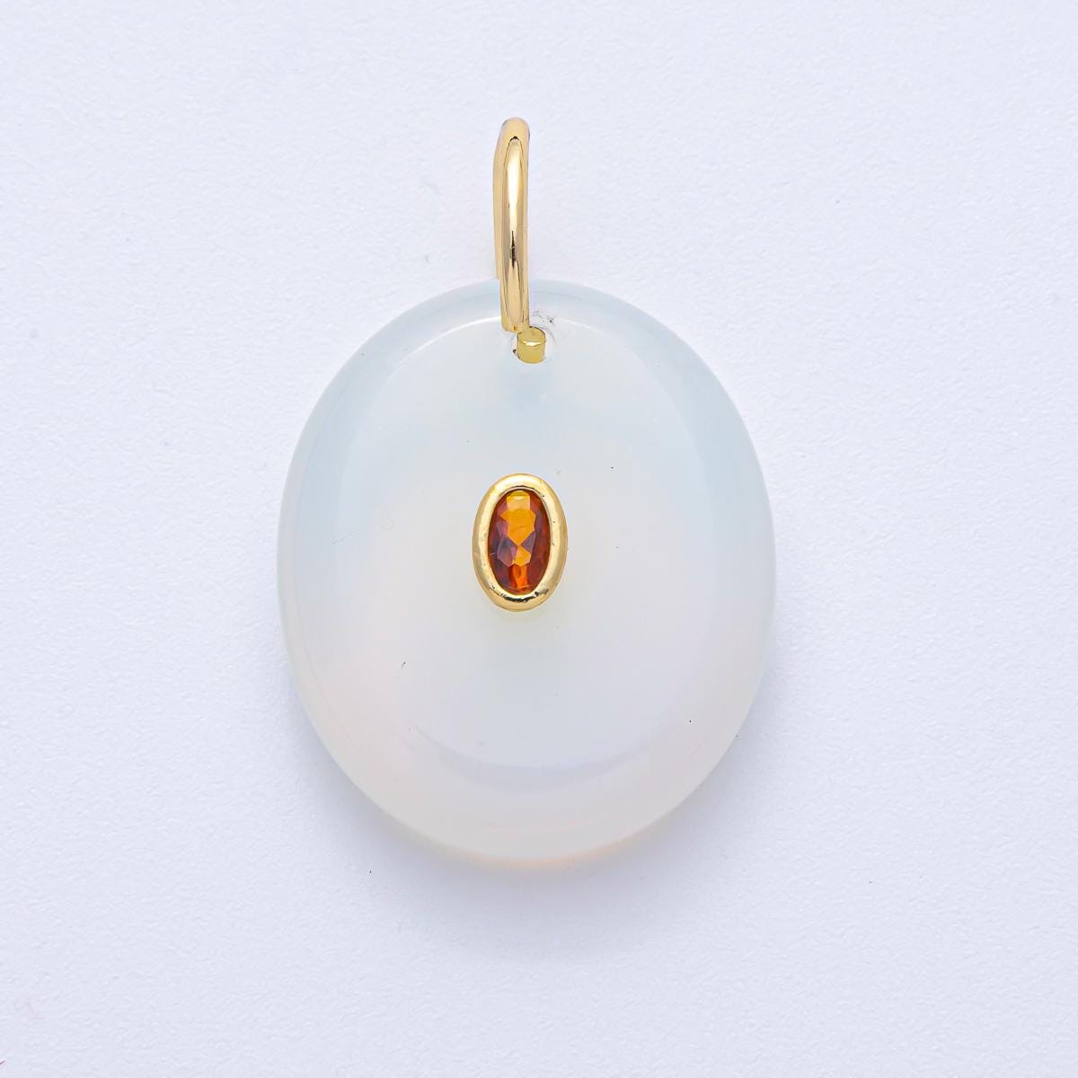 18k Gold Filled 26.8mm CZ Oval Embedded Natural Gemstone Charm Amethyst Opal & Rose Quartz DIY Jewelry Supply Finding for Necklace | AK058