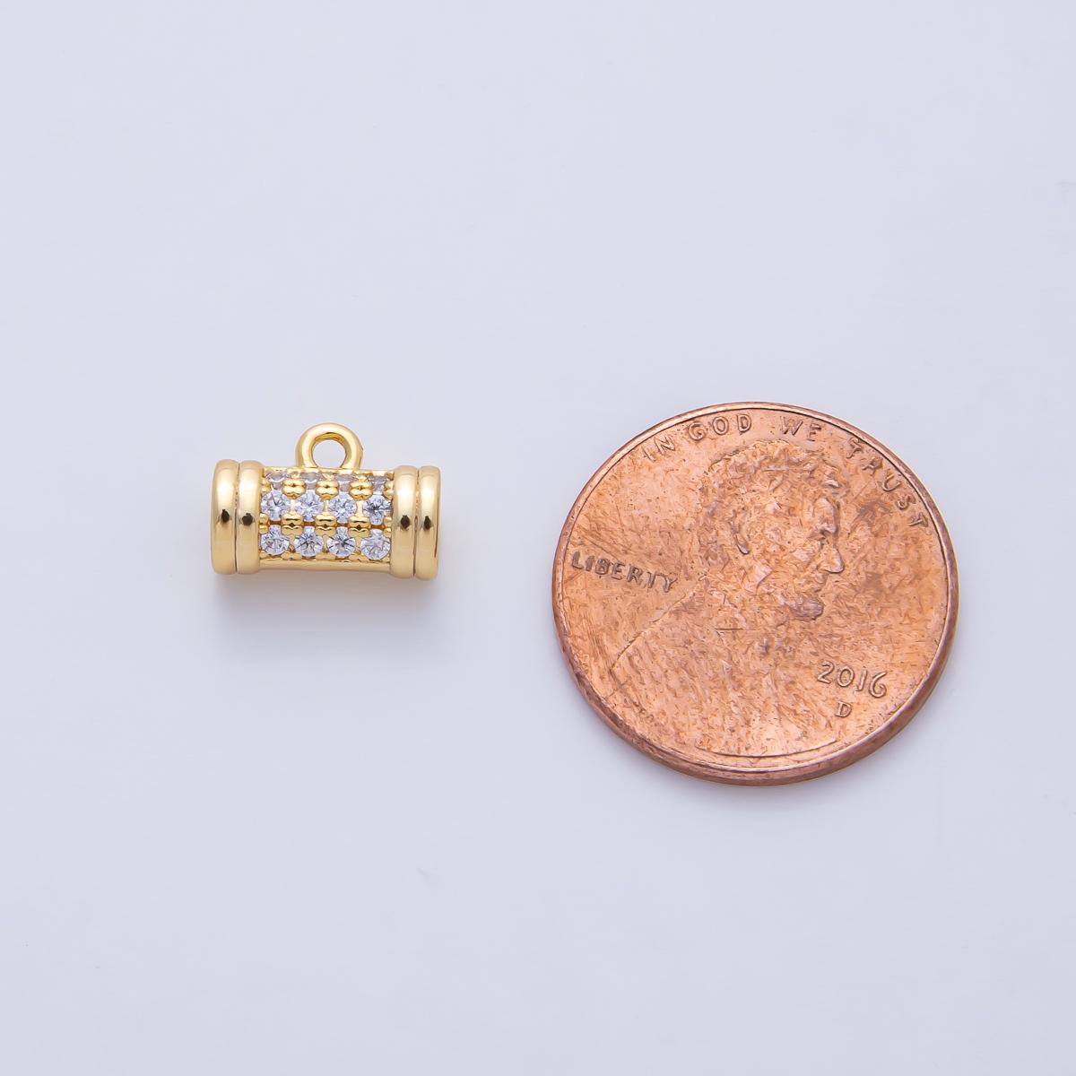 18k Gold Filled Micro Paved Cylinder CZ Bail Spacer Bead with Closed Link for Charm Holder Bracelet Necklace for DIY Jewelry Making | Z1594