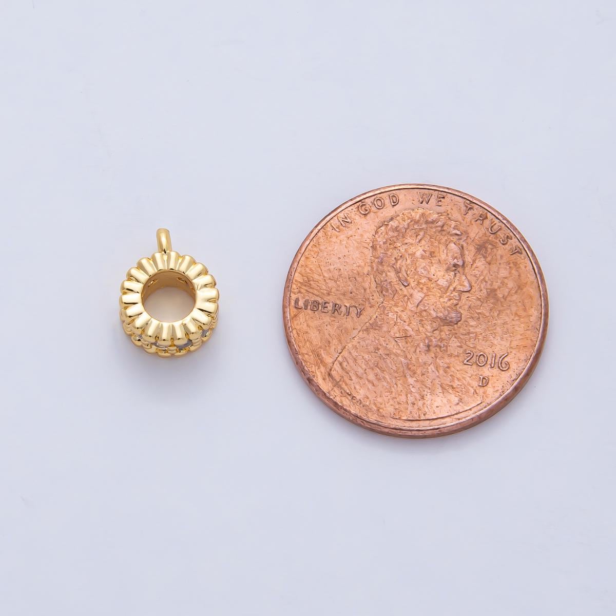 18k Gold Filled 9.4mm Micro Paved Round Spacer Bail Bead with Dotted Edge Loop Connector DIY Jewelry Supply Necklace Bracelet Charm | Z1596