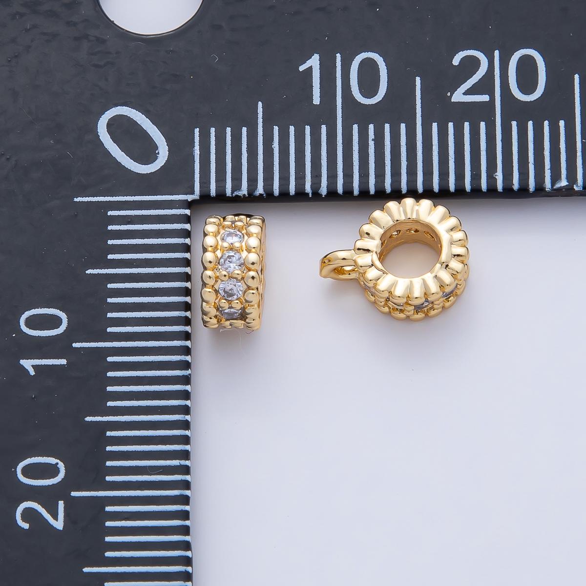18k Gold Filled 9.4mm Micro Paved Round Spacer Bail Bead with Dotted Edge Loop Connector DIY Jewelry Supply Necklace Bracelet Charm | Z1596