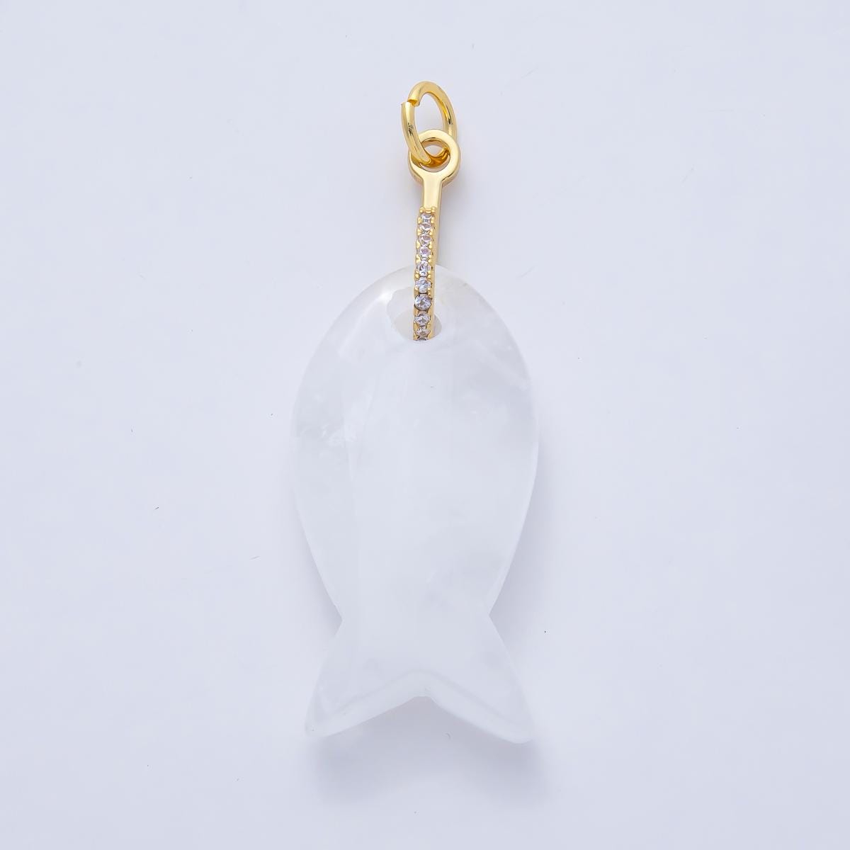 18k Gold Filled 51.1mm Big Gemstone Fish Pendant Natural Stone CZ Charm for Necklace Bracelet Jewelry Making DIY Supply | AK001