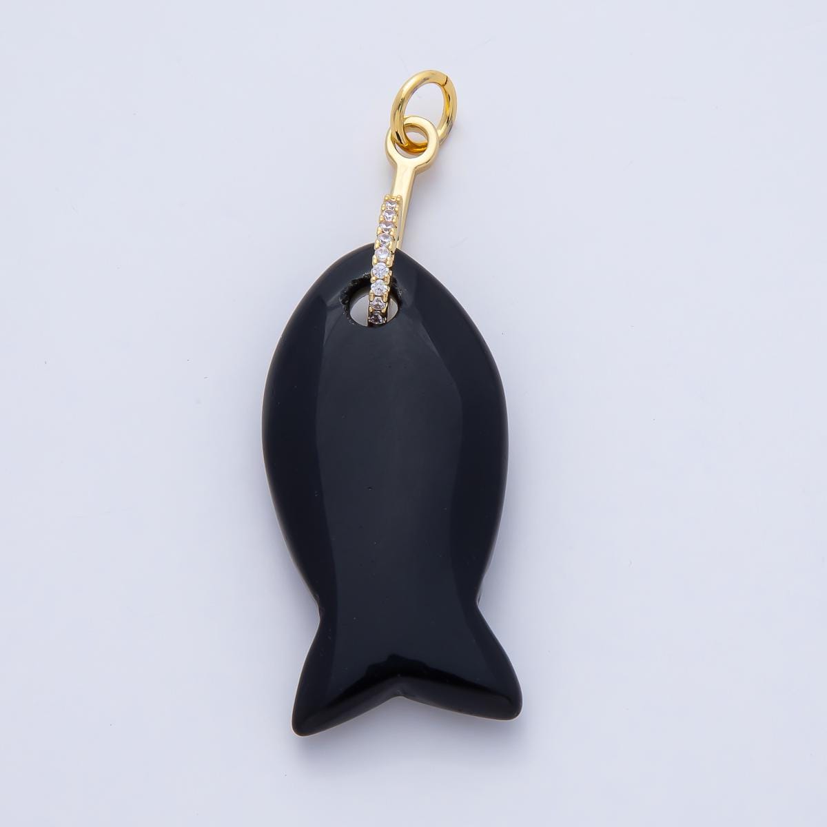 18k Gold Filled 51.1mm Big Gemstone Fish Pendant Natural Stone CZ Charm for Necklace Bracelet Jewelry Making DIY Supply | AK001