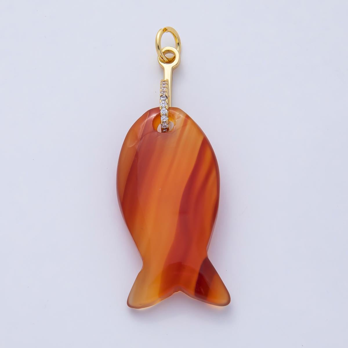 18k Gold Filled 51.1mm Big Gemstone Fish Pendant Natural Stone CZ Charm for Necklace Bracelet Jewelry Making DIY Supply | AK001