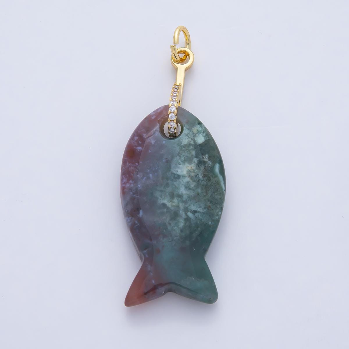 18k Gold Filled 51.1mm Big Gemstone Fish Pendant Natural Stone CZ Charm for Necklace Bracelet Jewelry Making DIY Supply | AK001