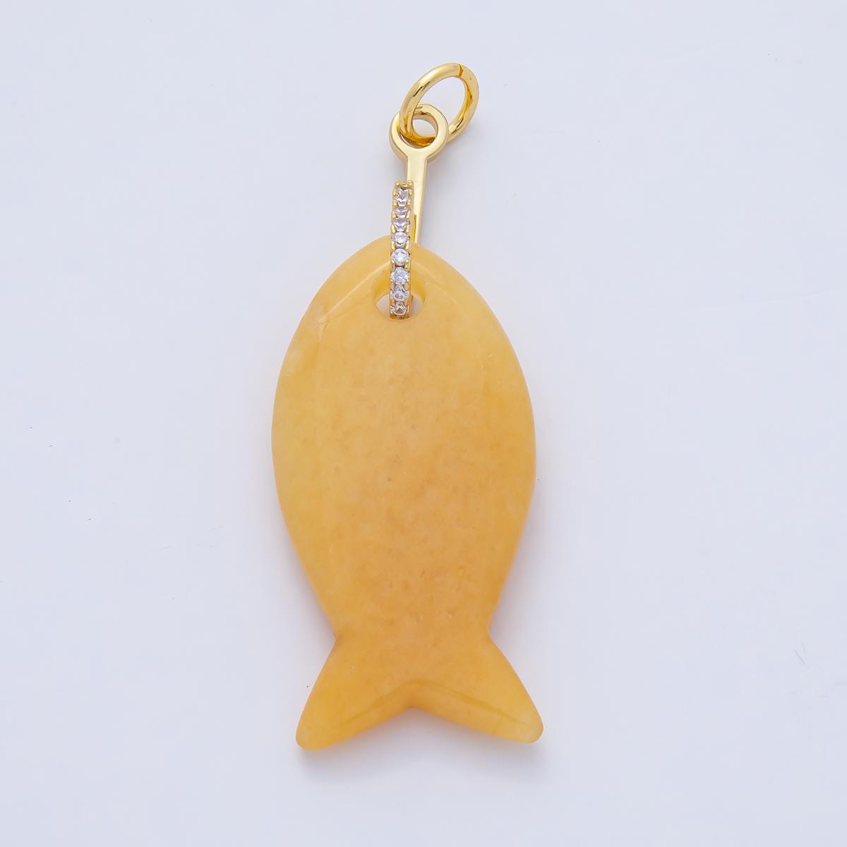 18k Gold Filled 51.1mm Big Gemstone Fish Pendant Natural Stone CZ Charm for Necklace Bracelet Jewelry Making DIY Supply | AK001