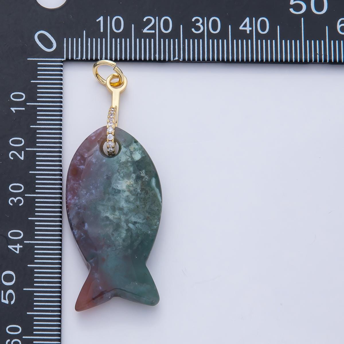 18k Gold Filled 51.1mm Big Gemstone Fish Pendant Natural Stone CZ Charm for Necklace Bracelet Jewelry Making DIY Supply | AK001