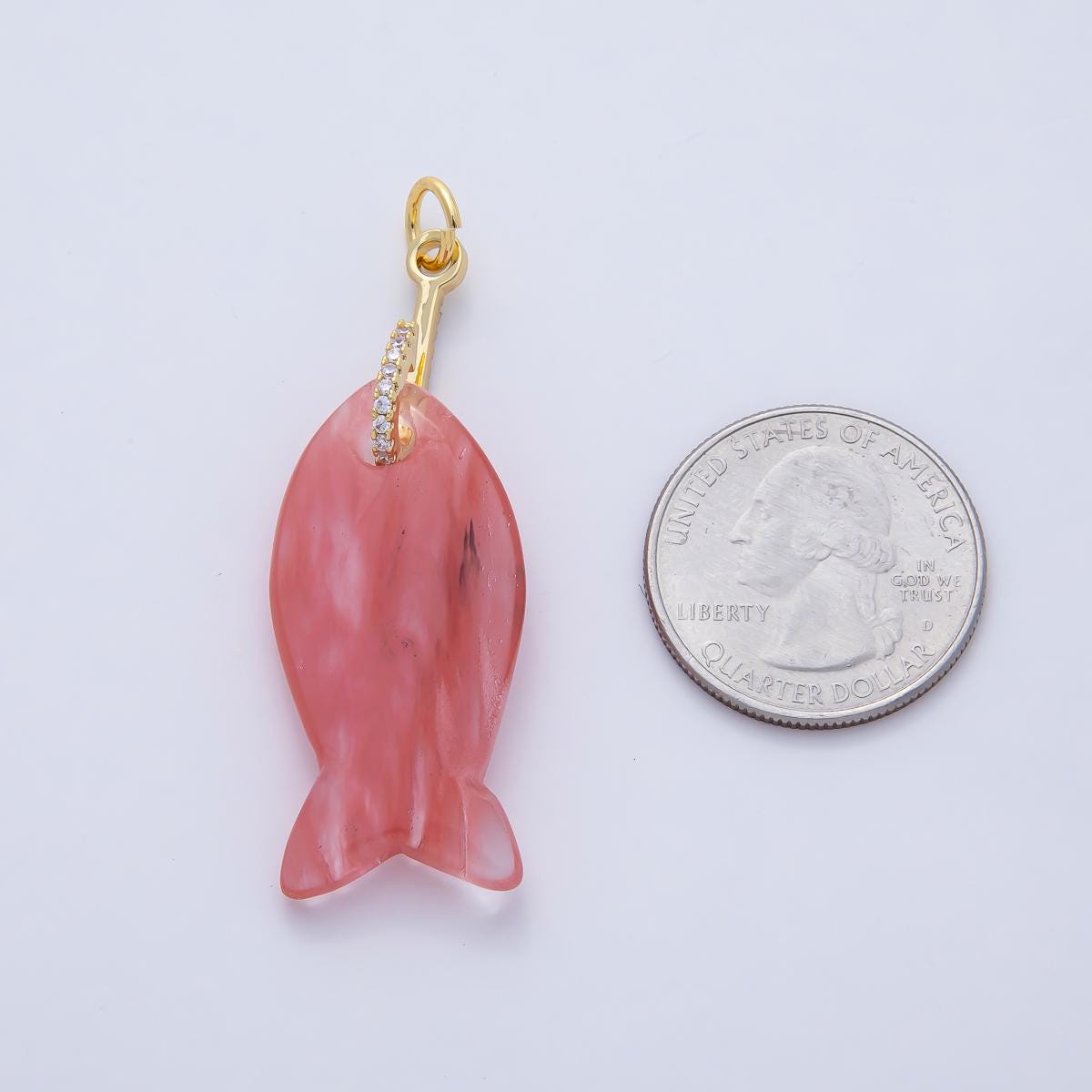 18k Gold Filled 51.1mm Big Gemstone Fish Pendant Natural Stone CZ Charm for Necklace Bracelet Jewelry Making DIY Supply | AK001