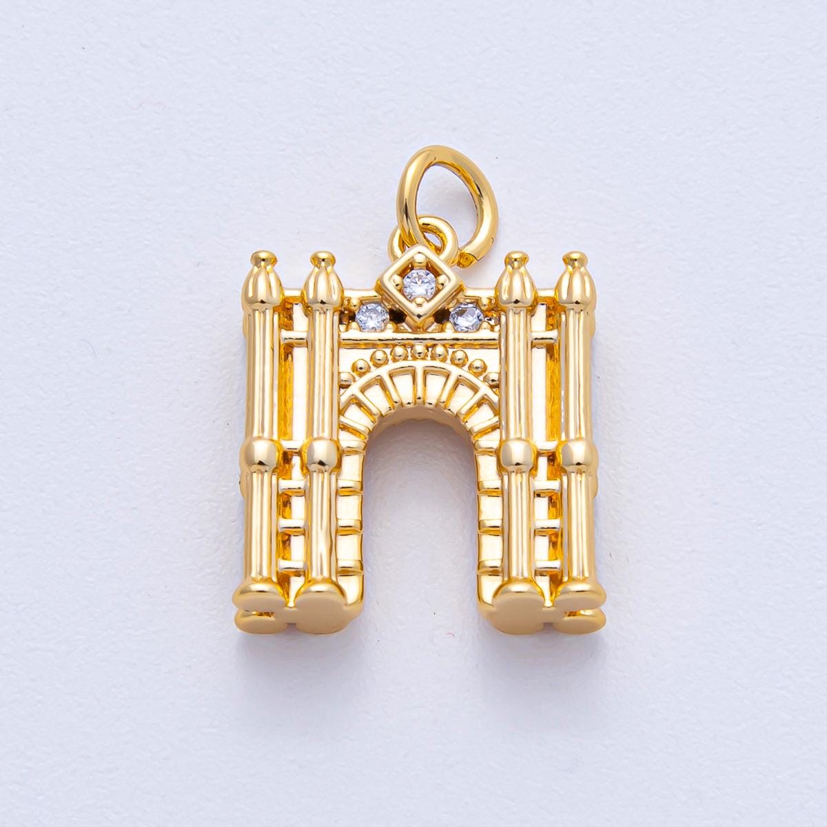 18K Gold Filled 17.6mm CZ Paved Archway Pendant Cathedral Doorway Charm for DIY Necklace Bracelet Jewelry Making Supply | AK-007