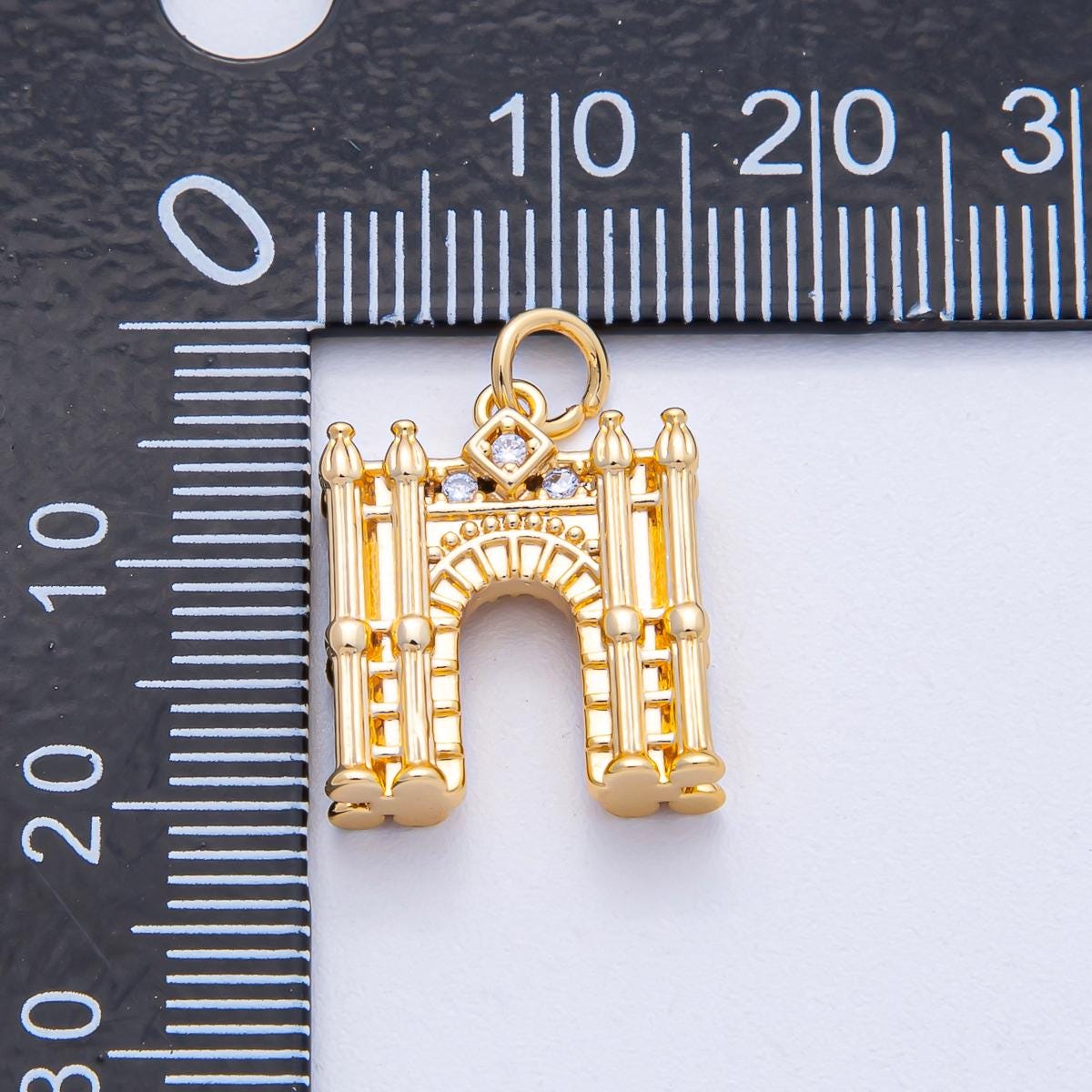 18K Gold Filled 17.6mm CZ Paved Archway Pendant Cathedral Doorway Charm for DIY Necklace Bracelet Jewelry Making Supply | AK-007